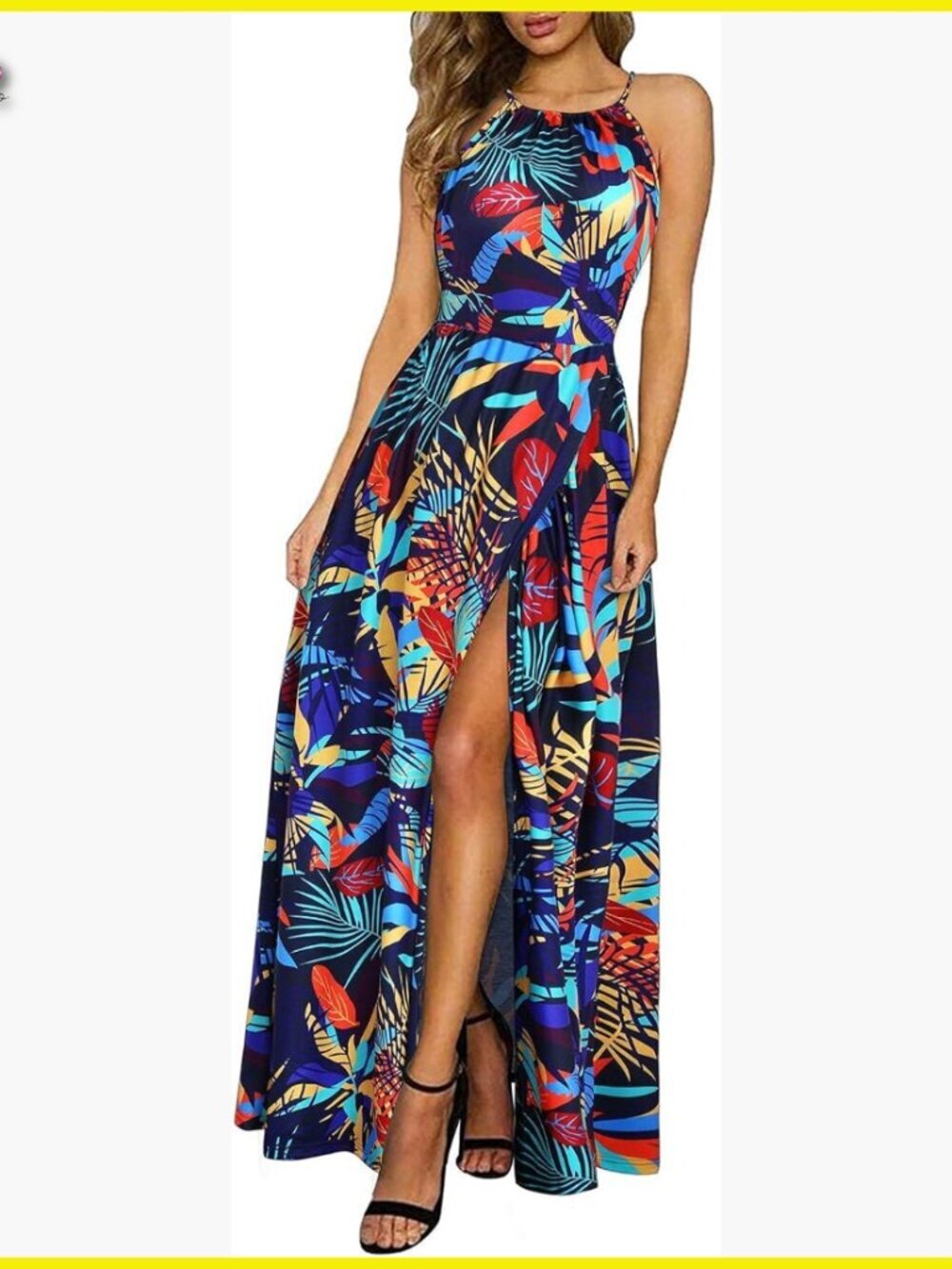 Summer Floral Maxi Dress Flowy Split Halter Backless Beach Elegant